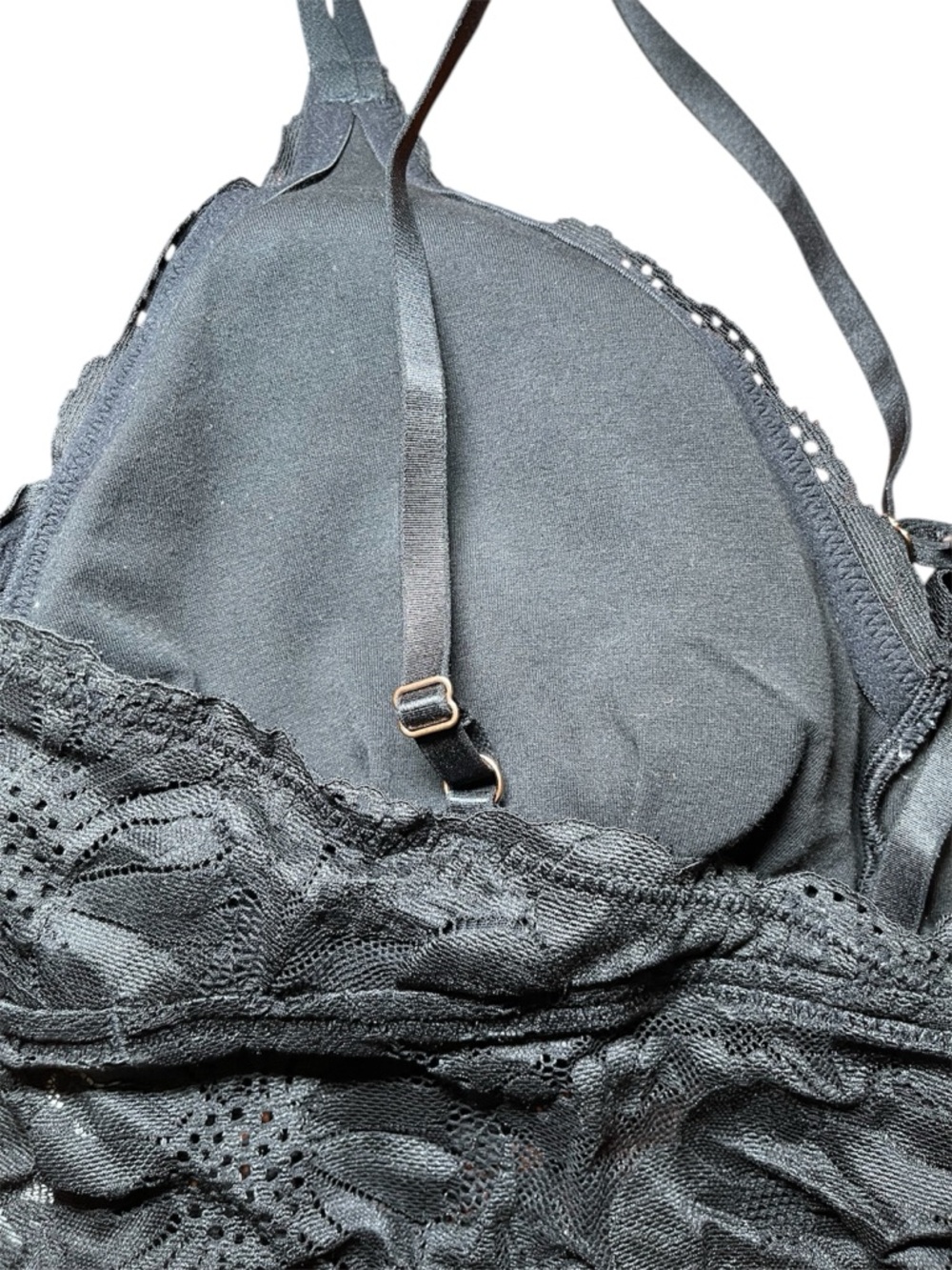 Aerie Bralette Black Padded Lace Racerback Gold Hardware Floral Boho XL - Picture 10 of 13